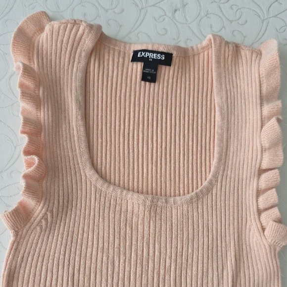 Express Pink Ribbed Ruffle Tank Top - Picture 3 of 7